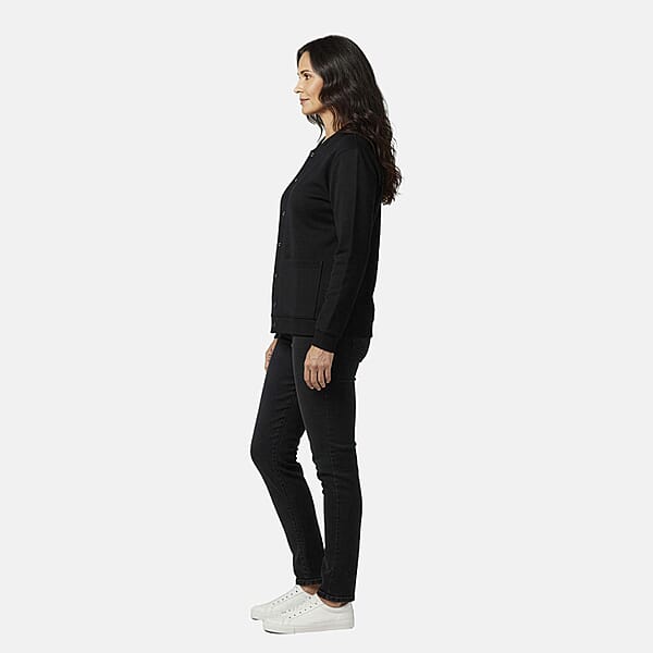 Shop Lc CATALOGUE CLASSIC Black Snap Front Fleece Cardigan With Pockets - L