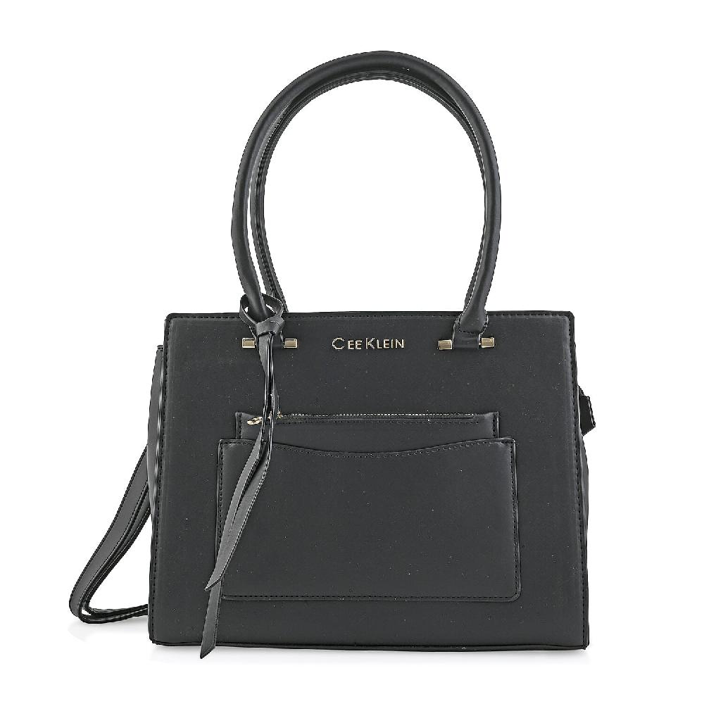 shop lc Cee Klein Black Faux Leather Shoulder Bag with Top Zipper