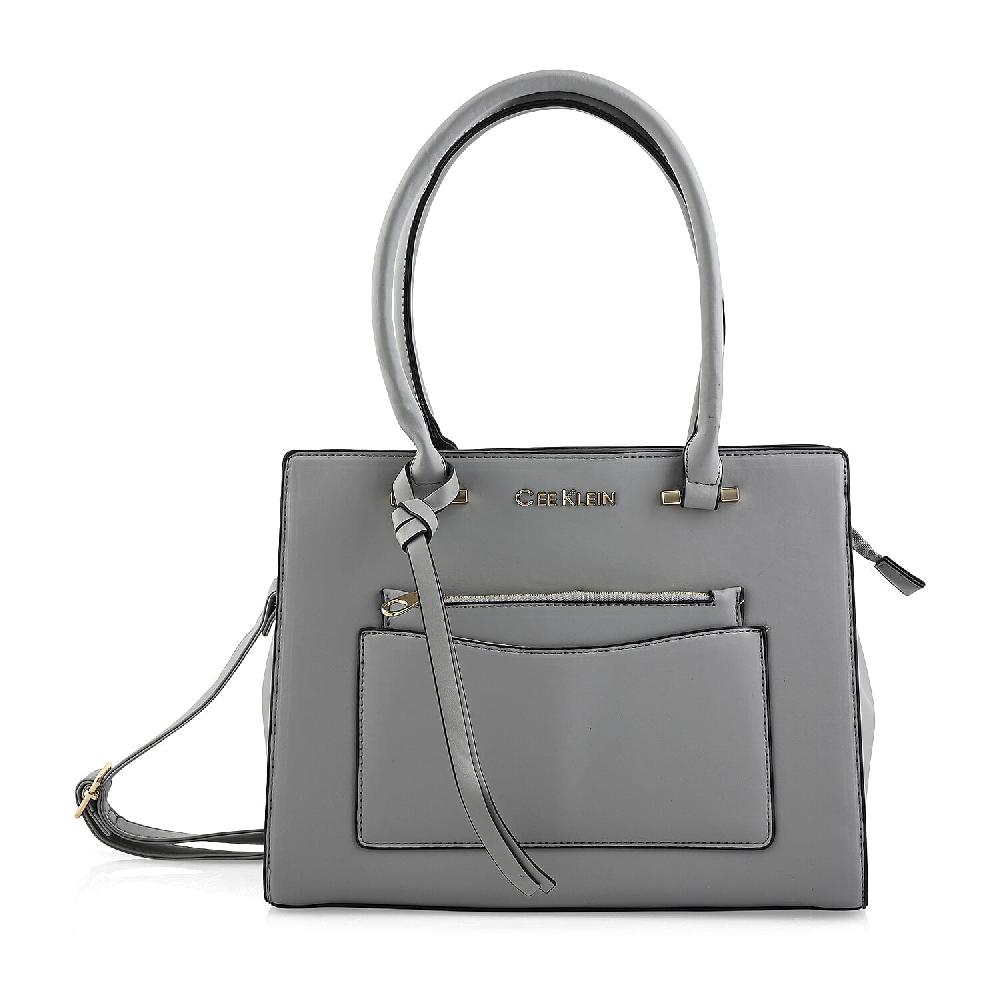 shop lc Cee Klein Gray Faux Leather Shoulder Bag with Top Zipper