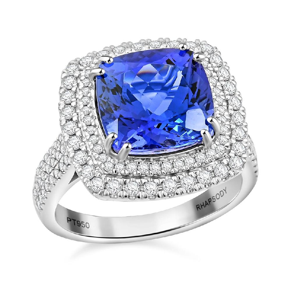 shop lc Celestial Azure Certified & Appraised Rhapsody AAAA Tanzanite and E-F VS Diamond 5.75 ctw Ring in 950 Platinum 10.45 Grams