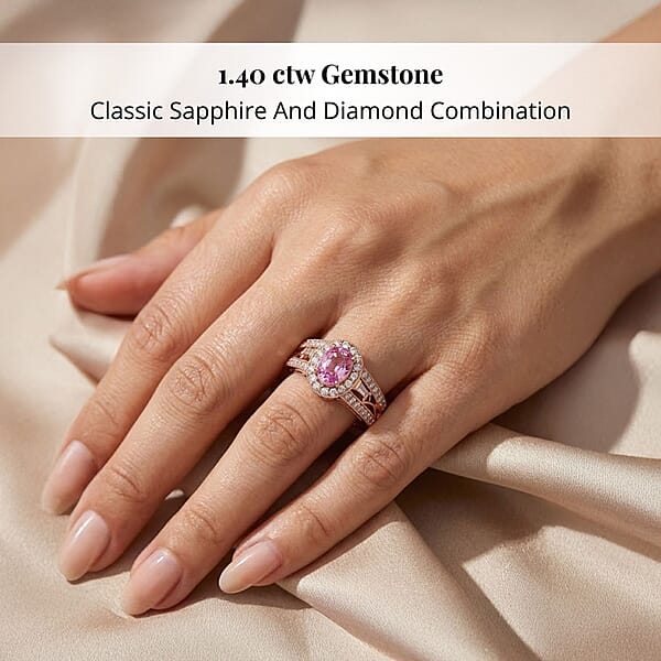 Shop Lc Cerified And Appraised Iliana 18K Rose Gold AAA Madagascar Pink Sapphire And G-H SI Diamond Halo Ring 5.50 Grams 1.40 Ctw