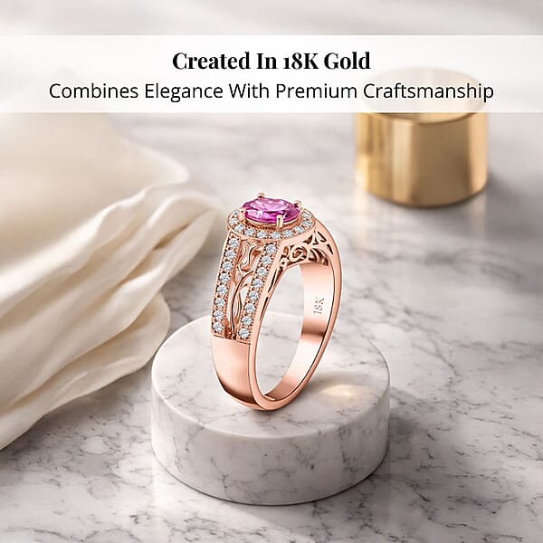 Shop Lc Cerified And Appraised Iliana 18K Rose Gold AAA Madagascar Pink Sapphire And G-H SI Diamond Halo Ring 5.50 Grams 1.40 Ctw