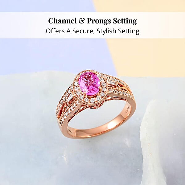 Shop Lc Cerified And Appraised Iliana 18K Rose Gold AAA Madagascar Pink Sapphire And G-H SI Diamond Halo Ring 5.50 Grams 1.40 Ctw