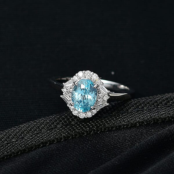 Shop Lc Certified AAA Cambodian Blue Zircon Diamond Ring In 10K White Gold 2.50 Ctw