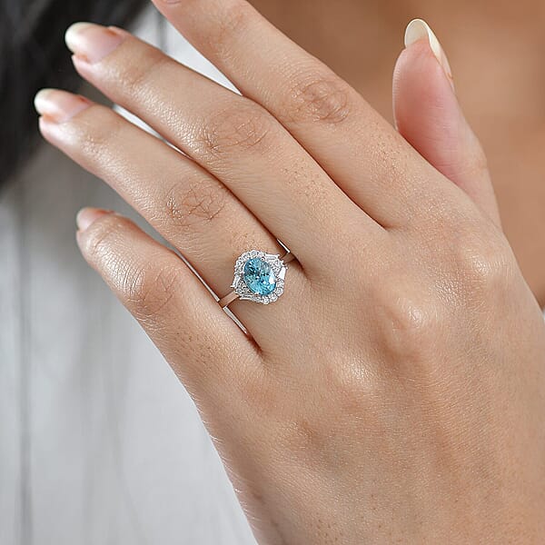 Shop Lc Certified AAA Cambodian Blue Zircon Diamond Ring In 10K White Gold 2.50 Ctw