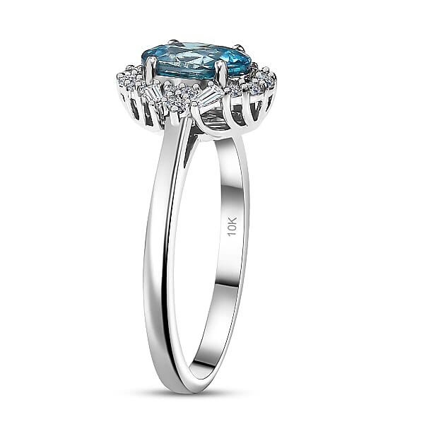 Shop Lc Certified AAA Cambodian Blue Zircon Diamond Ring In 10K White Gold 2.50 Ctw