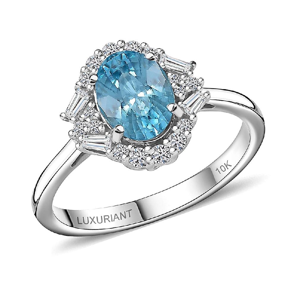 shop lc Certified AAA Cambodian Blue Zircon Diamond Ring in 10K White Gold 2.50 ctw