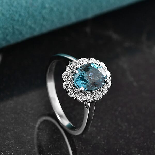 Shop Lc Certified AAA Cambodian Blue Zircon Lab Grown Diamond Ring In 10K White Gold 3.00 Ctw