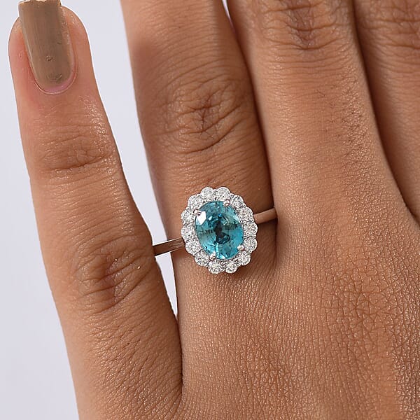 Shop Lc Certified AAA Cambodian Blue Zircon Lab Grown Diamond Ring In 10K White Gold 3.00 Ctw