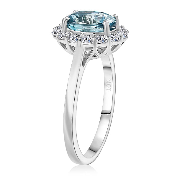 Shop Lc Certified AAA Cambodian Blue Zircon Lab Grown Diamond Ring In 10K White Gold 3.00 Ctw