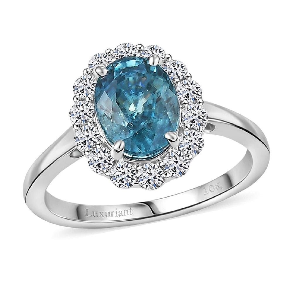 shop lc Certified AAA Cambodian Blue Zircon Lab Grown Diamond Ring in 10K White Gold 3.00 ctw
