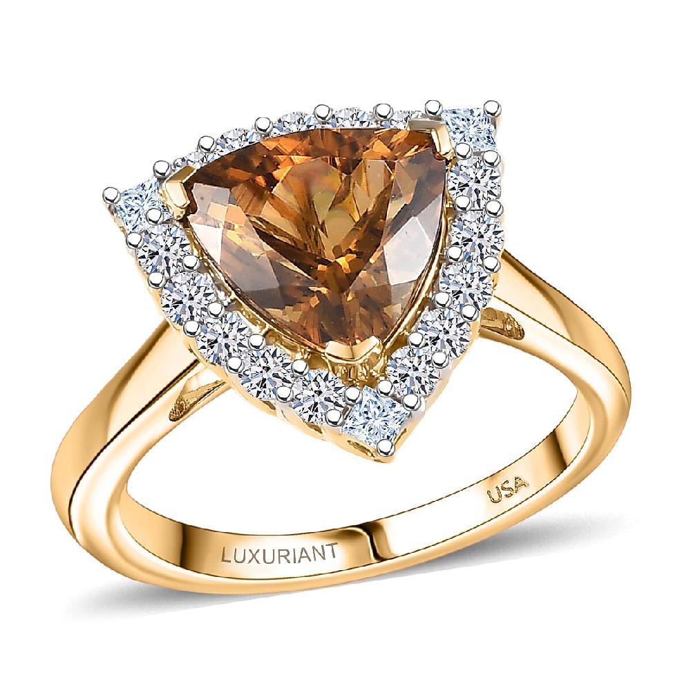 shop lc Certified AAA Golden Turkizite Lab Grown Diamond (G-H SI) Ring in 10K Yellow Gold 3.42 ctw