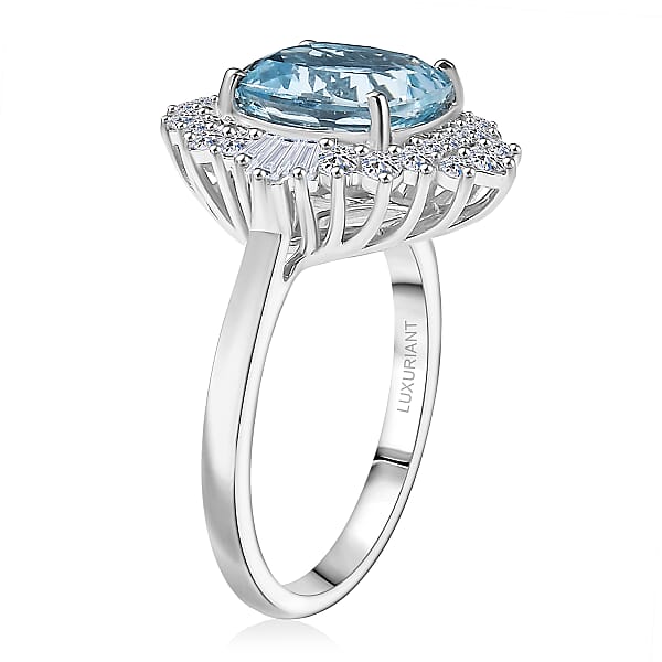 Shop Lc Certified AAA Mangoro Aquamarine Diamond Ballerina Ring In 10K White Gold 3.27 Ctw (Size 10.0)