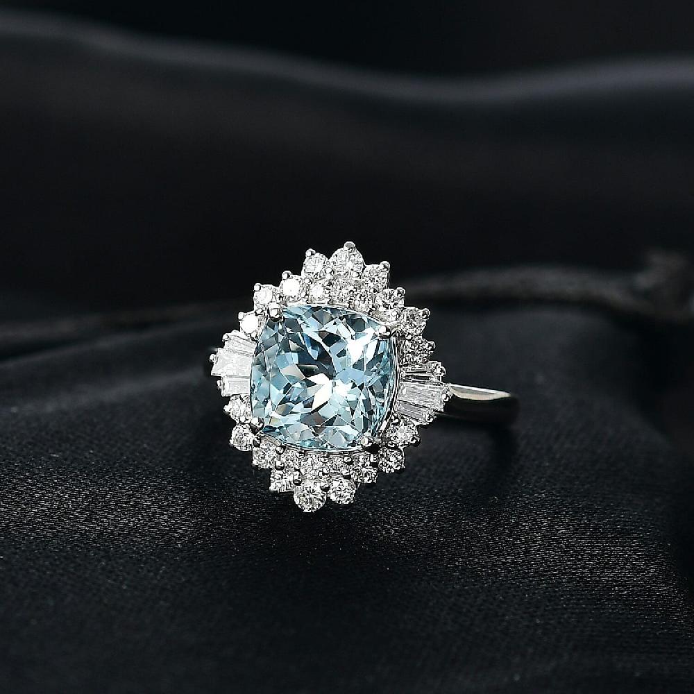 shop lc Certified AAA Mangoro Aquamarine Diamond Ballerina Ring in 10K White Gold 3.27 ctw (Size 10.0)