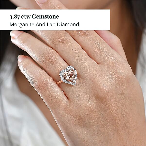 Shop Lc Certified AAA Marropino Morganite Lab Grown Diamond Ring In 10K Rose Gold 3.87 Ctw