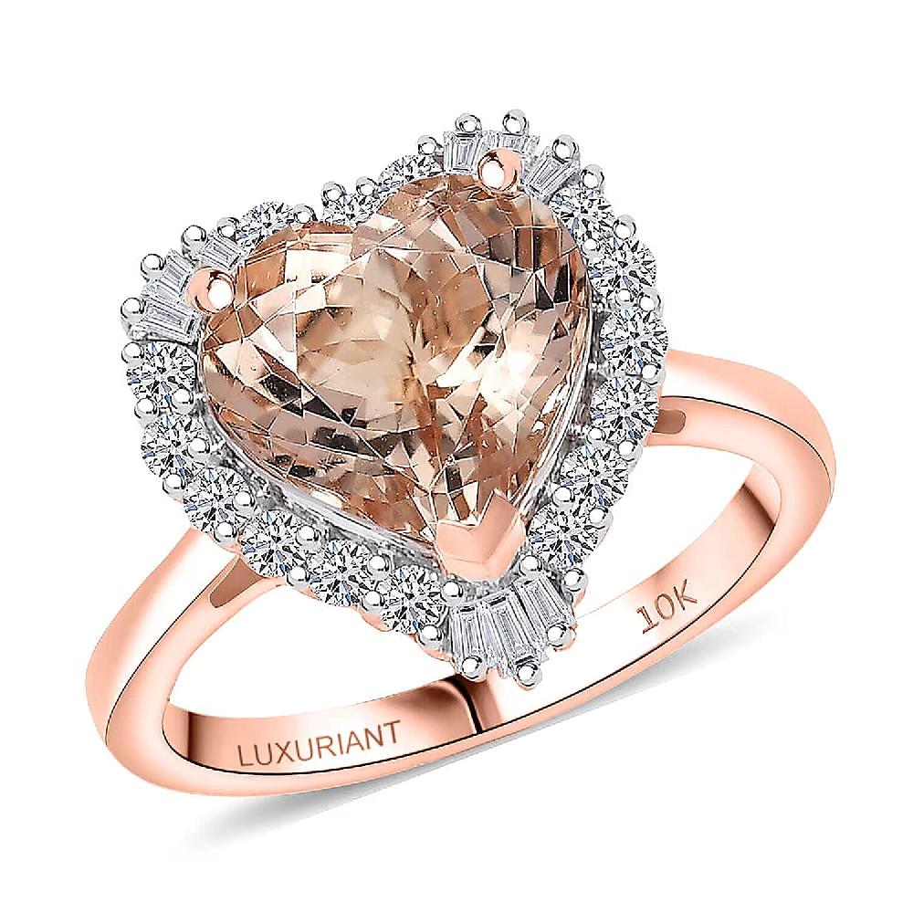 shop lc Certified AAA Marropino Morganite Lab Grown Diamond Ring in 10K Rose Gold 3.87 ctw
