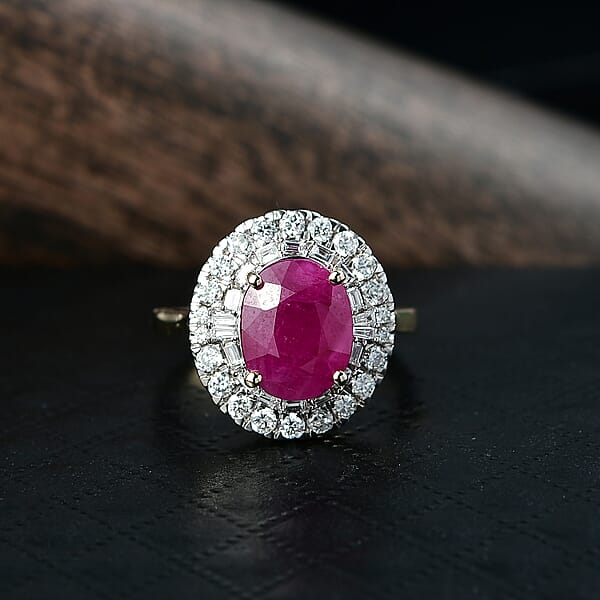 Shop Lc Certified AAA Montepuez Ruby Diamond Ballerina Halo Ring In 10K Yellow Gold 4.75 Ctw