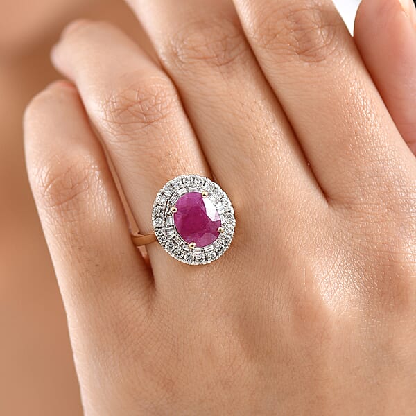 Shop Lc Certified AAA Montepuez Ruby Diamond Ballerina Halo Ring In 10K Yellow Gold 4.75 Ctw