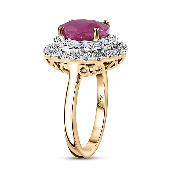 Shop Lc Certified AAA Montepuez Ruby Diamond Ballerina Halo Ring In 10K Yellow Gold 4.75 Ctw