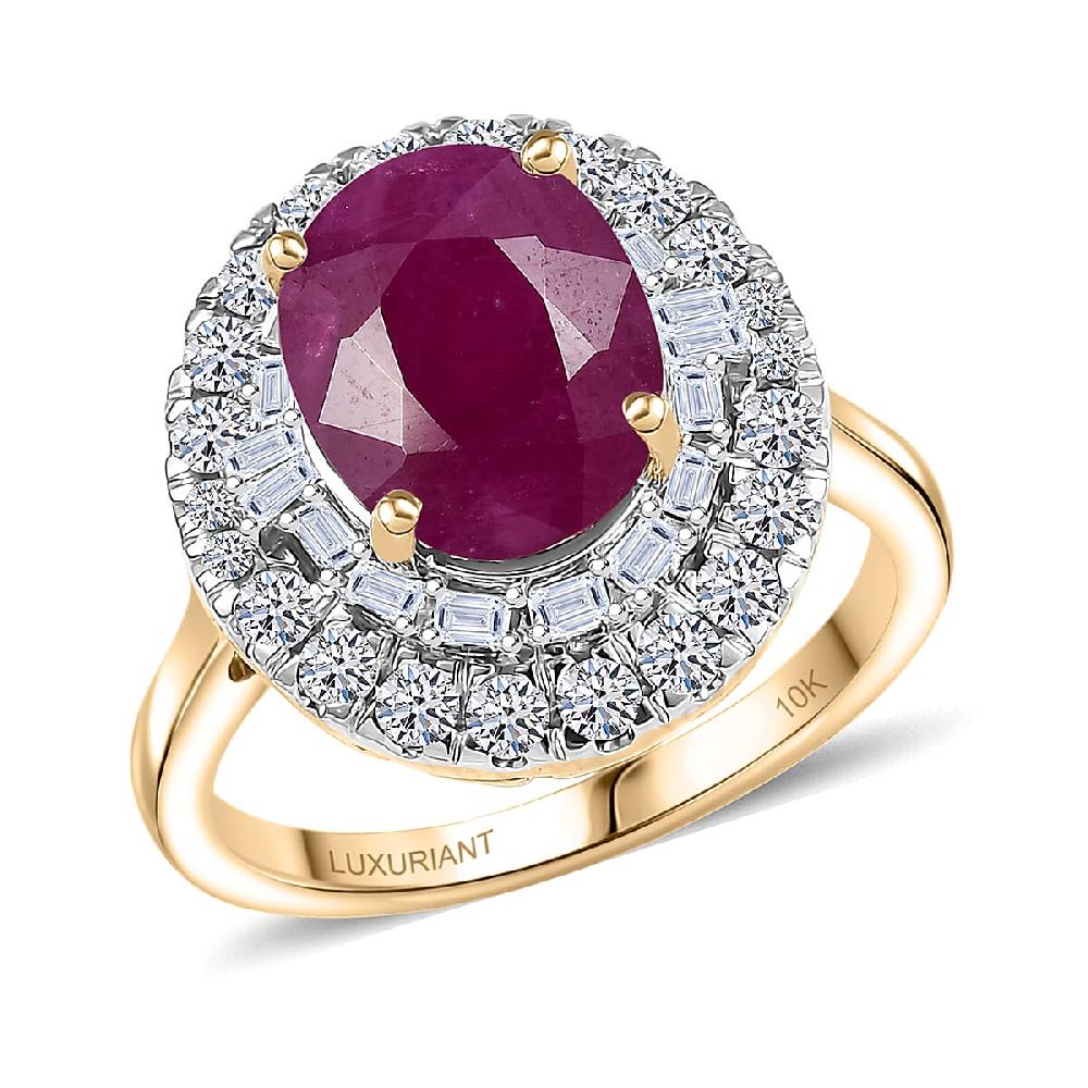 shop lc Certified AAA Montepuez Ruby Diamond Ballerina Halo Ring in 10K Yellow Gold 4.75 ctw