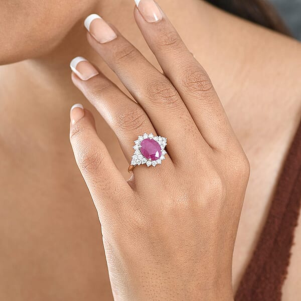 Shop Lc Certified AAA Montepuez Ruby Diamond Sunburst Ring In 10K Yellow Gold 6.40 Ctw