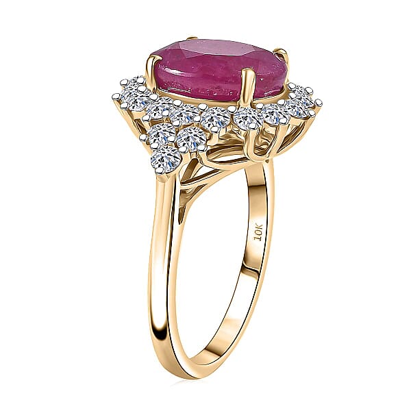 Shop Lc Certified AAA Montepuez Ruby Diamond Sunburst Ring In 10K Yellow Gold 6.40 Ctw