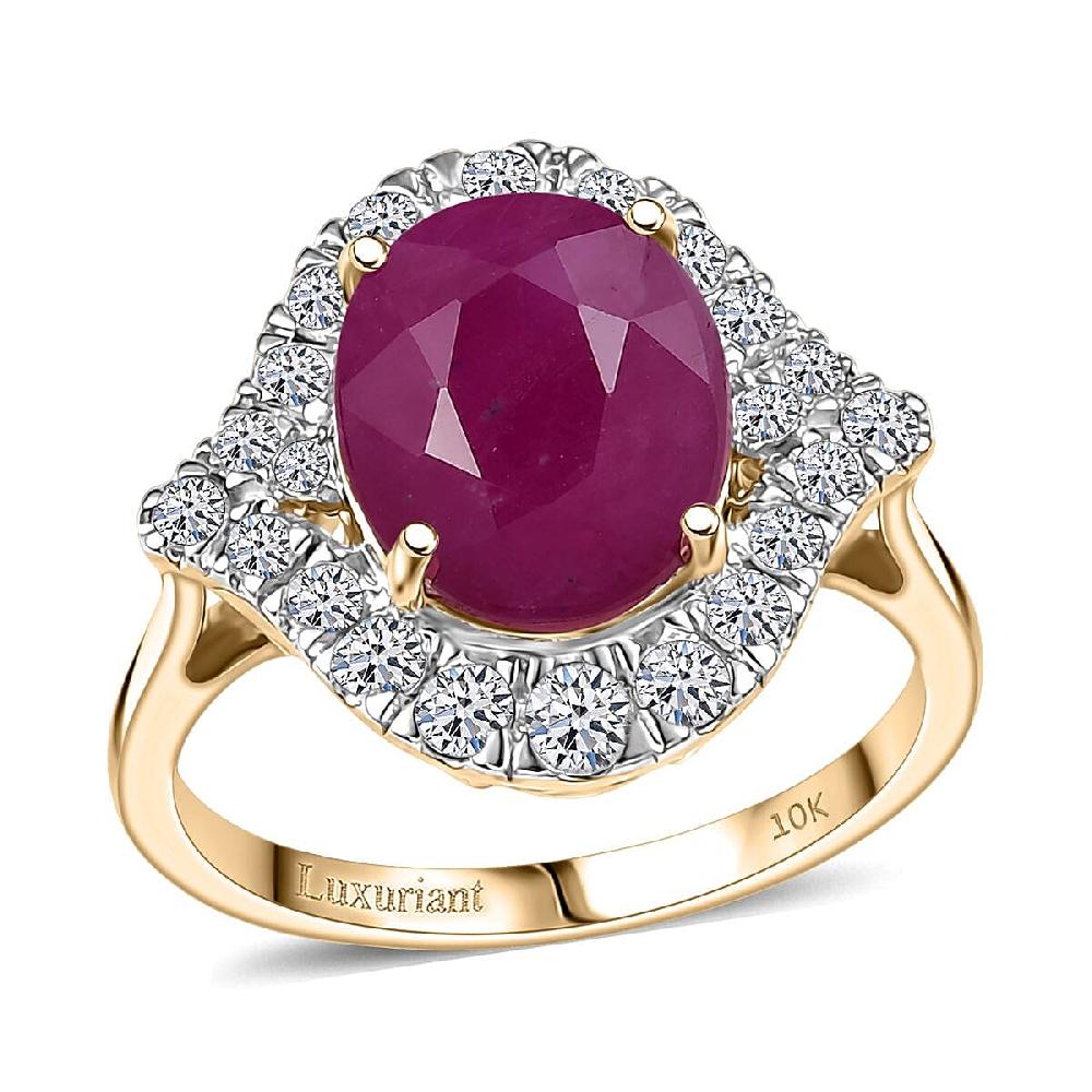 shop lc Certified AAA Montepuez Ruby Lab-Grown Diamond Ring in 10K Yellow Gold 6.15 ctw