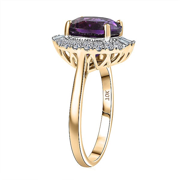 Shop Lc Certified AAA Moroccan Amethyst Diamond Halo Ring In 10K Yellow Gold 4.34 Ctw (Size 10.0)