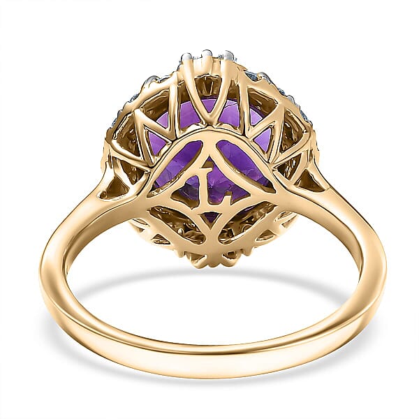 Shop Lc Certified AAA Moroccan Amethyst Diamond Halo Ring In 10K Yellow Gold 4.34 Ctw (Size 10.0)