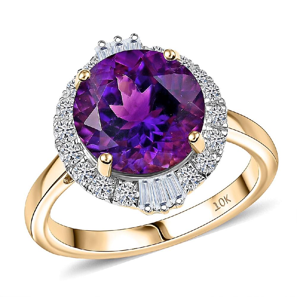 shop lc Certified AAA Moroccan Amethyst Diamond Halo Ring in 10K Yellow Gold 4.34 ctw (Size 10.0)