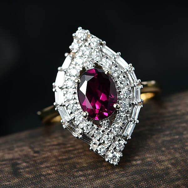 Shop Lc Certified AAA Radiant Ember Garnet Lab-Grown Diamond Ring In 10K Yellow Gold 2.06 Ctw