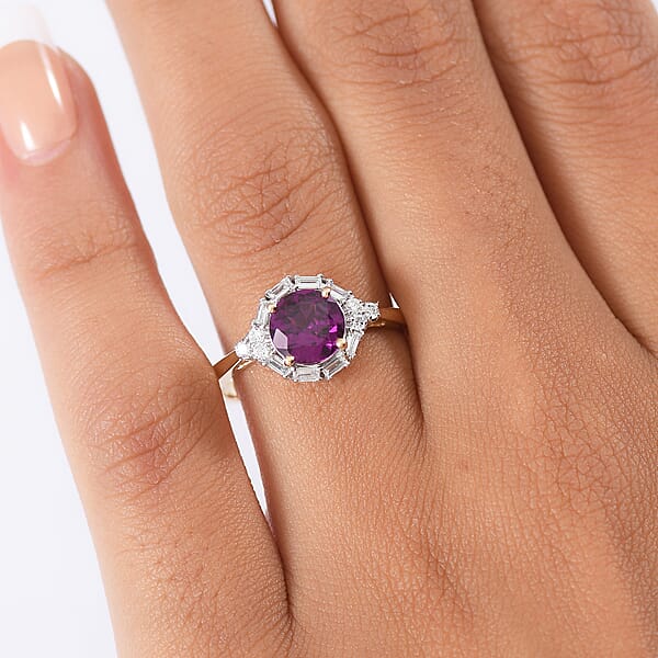 Shop Lc Certified AAA Radiant Ember Garnet Lab Grown Diamond Ring In 10K Yellow Gold 1.75 Ctw