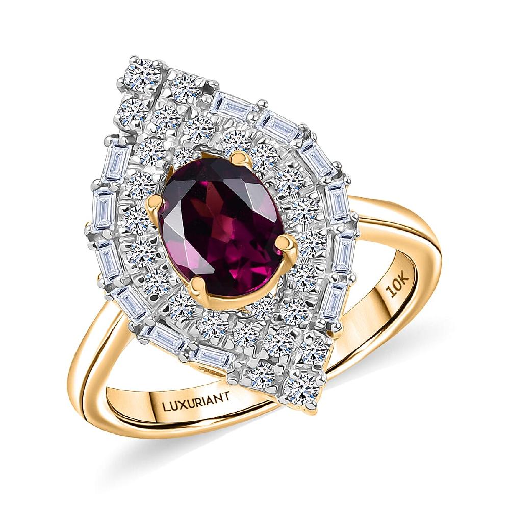 shop lc Certified AAA Radiant Ember Garnet Lab-Grown Diamond Ring in 10K Yellow Gold 2.06 ctw