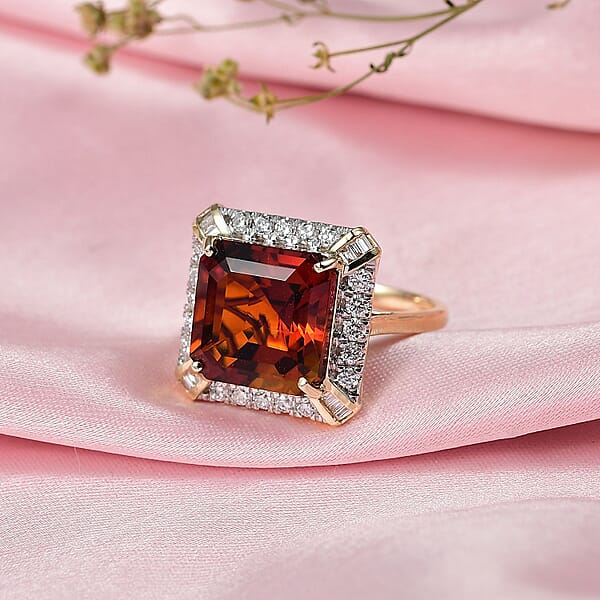 Shop Lc Certified AAA Santa Ana Madeira Citrine Diamond Art Deco Ring In 10K Yellow Gold 8.50 Ctw