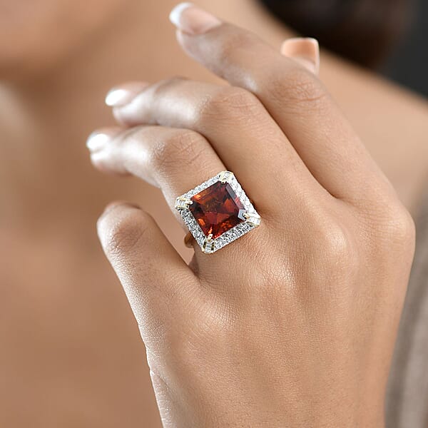 Shop Lc Certified AAA Santa Ana Madeira Citrine Diamond Art Deco Ring In 10K Yellow Gold 8.50 Ctw