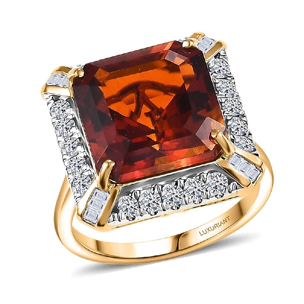 shop lc Certified AAA Santa Ana Madeira Citrine Diamond Art Deco Ring in 10K Yellow Gold 8.50 ctw