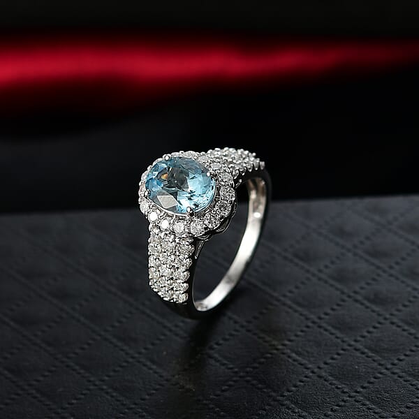 Shop Lc Certified AAA Santa Maria Aquamarine Diamond Ring In 10K White Gold 2.71 Ctw