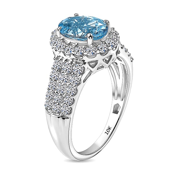Shop Lc Certified AAA Santa Maria Aquamarine Diamond Ring In 10K White Gold 2.71 Ctw