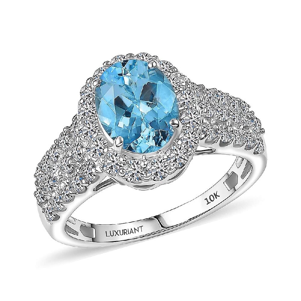 shop lc Certified AAA Santa Maria Aquamarine Diamond Ring in 10K White Gold 2.71 ctw