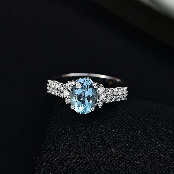 Shop Lc Certified AAA Santa Maria Aquamarine Lab Grown Diamond (G-H SI) Ring In 10K White Gold 1.94 Ctw