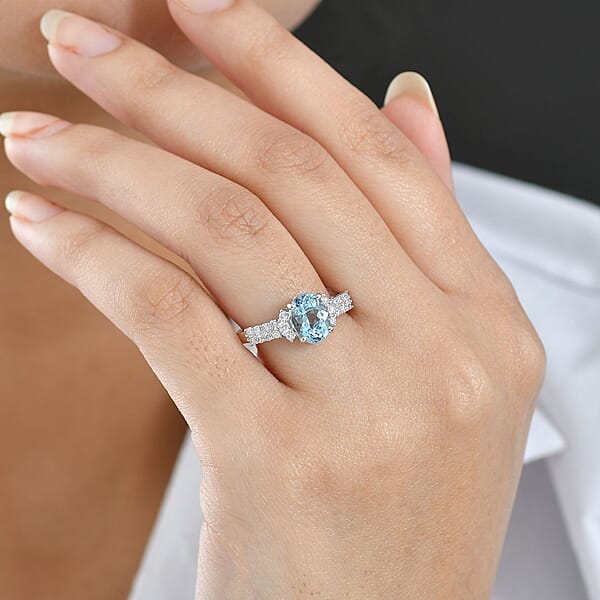 Shop Lc Certified AAA Santa Maria Aquamarine Lab Grown Diamond (G-H SI) Ring In 10K White Gold 1.94 Ctw