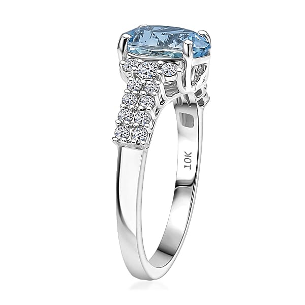 Shop Lc Certified AAA Santa Maria Aquamarine Lab Grown Diamond (G-H SI) Ring In 10K White Gold 1.94 Ctw