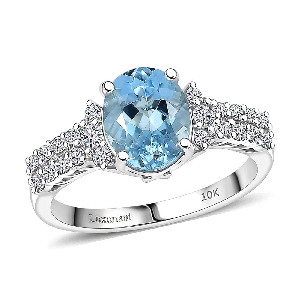 shop lc Certified AAA Santa maria Aquamarine Lab Grown Diamond (G-H SI) Ring in 10K White Gold 1.94 ctw