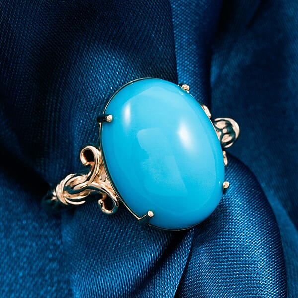 Shop Lc Certified AAA Sleeping Beauty Turquoise Solitaire Ring In 10K Yellow Gold 6.86 Ctw