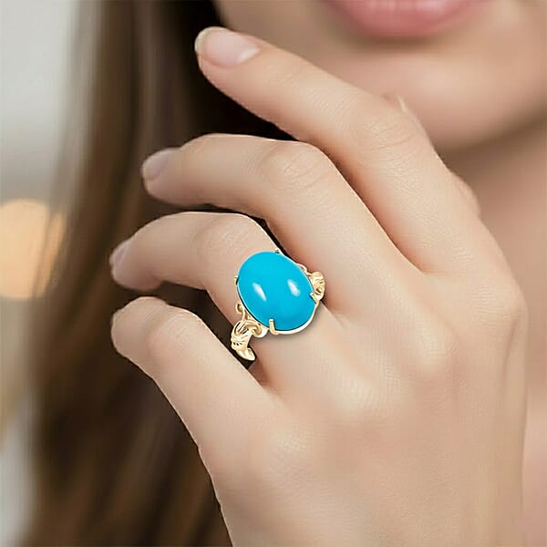 Shop Lc Certified AAA Sleeping Beauty Turquoise Solitaire Ring In 10K Yellow Gold 6.86 Ctw