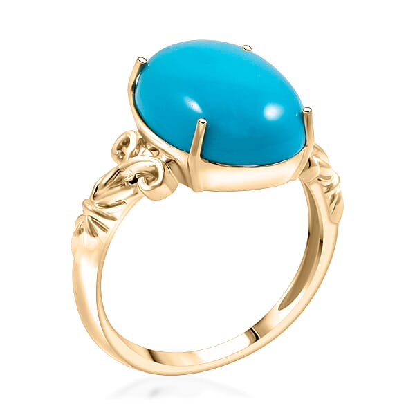 Shop Lc Certified AAA Sleeping Beauty Turquoise Solitaire Ring In 10K Yellow Gold 6.86 Ctw