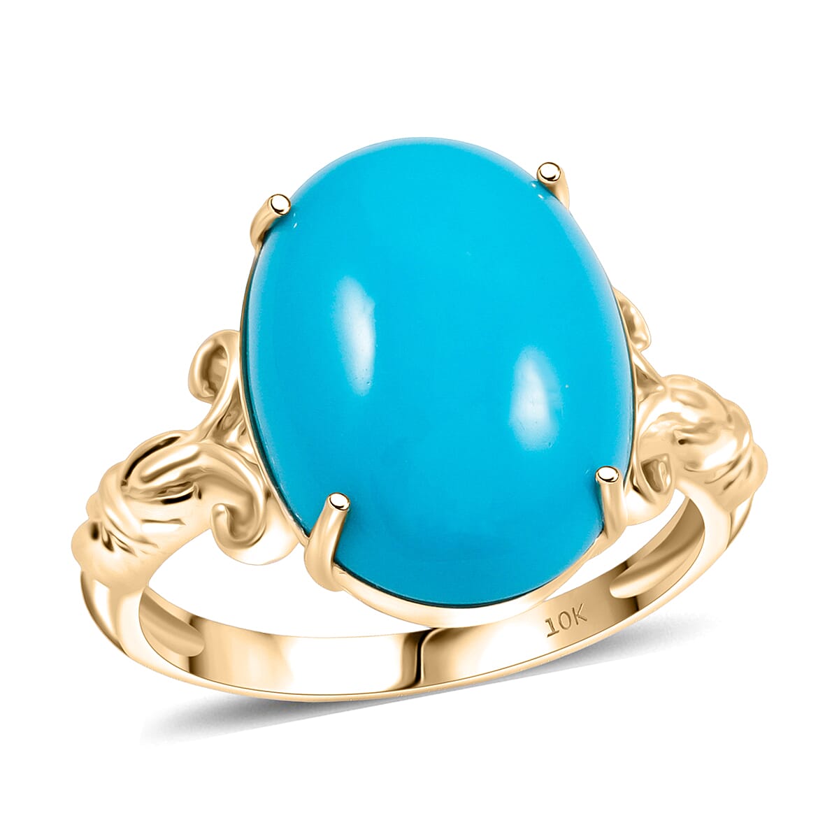 shop lc Certified AAA Sleeping Beauty Turquoise Solitaire Ring in 10K Yellow Gold 6.86 ctw