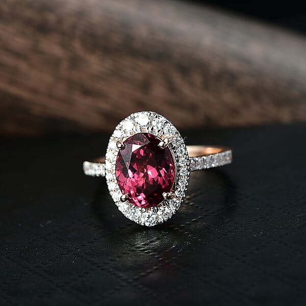 Shop Lc Certified AAA Tanzanian Raspberry Garnet Diamond Ring In 10K Rose Gold 4.03 Ctw