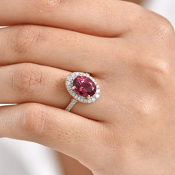 Shop Lc Certified AAA Tanzanian Raspberry Garnet Diamond Ring In 10K Rose Gold 4.03 Ctw