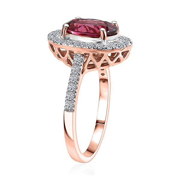 Shop Lc Certified AAA Tanzanian Raspberry Garnet Diamond Ring In 10K Rose Gold 4.03 Ctw
